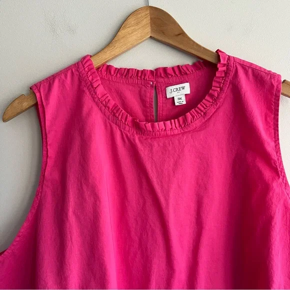 J. Crew Hot Pink Sleeveless Ruffle-Neck Tank with Orange Floral Trim 3X - Picture 4 of 14